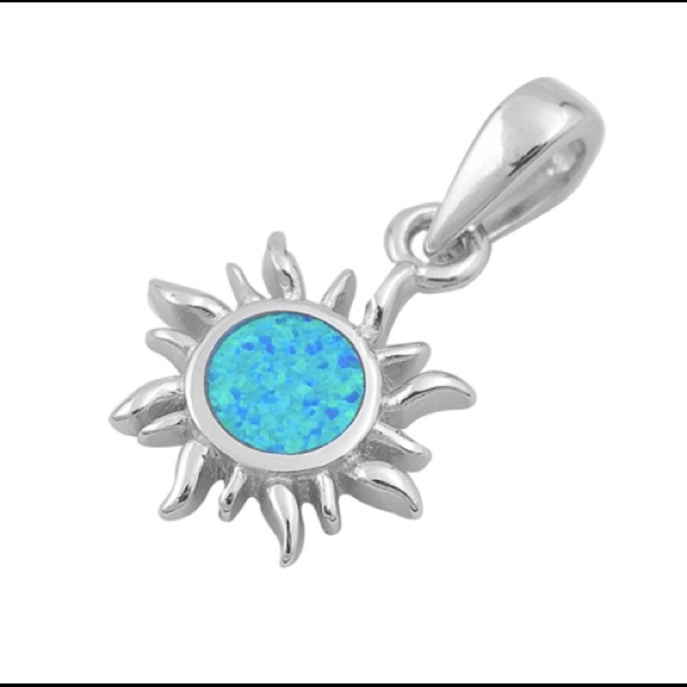 925 Sterling Silver Sun Pendant w/Lab Opal